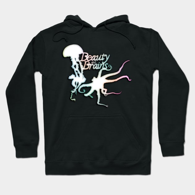 Beauty and Brains, Octopus and Jellyfish Duo, Pastel Rainbow, Bold Graphic Design Hoodie by cherdoodles